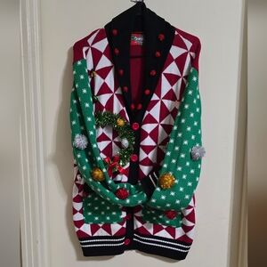 Festive Christmas Cardigan with Pom Poms